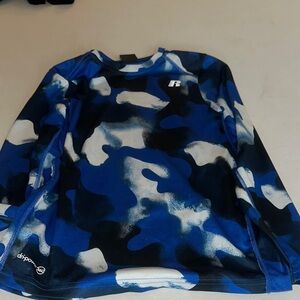 Kids Size 10/12 Rashguard Russell Athletic Blue and Black Long Sleeve Tee.